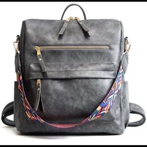 Gently used Distressed Gray convertible Backpack Purse w/ Colorful Strap